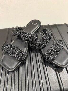 a new day Black Braided Double-Strap Slide Sandals